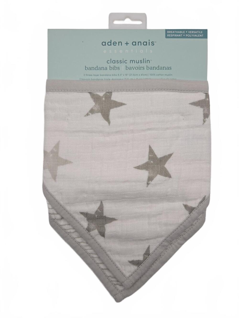 aden + anais Essentials Classic Muslin Bandana Bibs - Gray Star Print